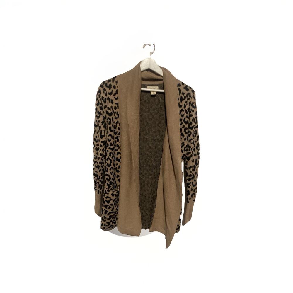 Yet Again 100%‎ Cotton Animal Print Longline Cardigan Sweater Black Tan S